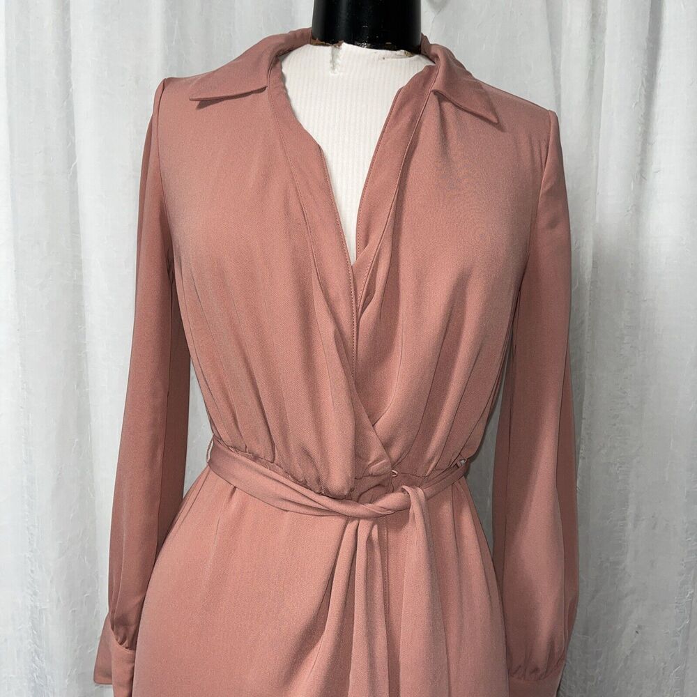 ASOS DESIGN collared wrap midi dress with tie belt in terracotta Size 2 - Picture 3 of 10